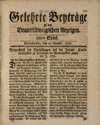 Braunschweigische Anzeigen. Gelehrte Beyträge zu den Braunschweigischen Anzeigen (Braunschweigische Anzeigen) Samstag 29. August 1772