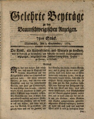 Braunschweigische Anzeigen. Gelehrte Beyträge zu den Braunschweigischen Anzeigen (Braunschweigische Anzeigen) Mittwoch 9. September 1772