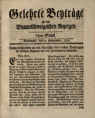 Braunschweigische Anzeigen. Gelehrte Beyträge zu den Braunschweigischen Anzeigen (Braunschweigische Anzeigen) Mittwoch 23. September 1772