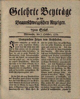 Braunschweigische Anzeigen. Gelehrte Beyträge zu den Braunschweigischen Anzeigen (Braunschweigische Anzeigen) Mittwoch 7. Oktober 1772