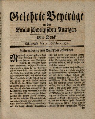 Braunschweigische Anzeigen. Gelehrte Beyträge zu den Braunschweigischen Anzeigen (Braunschweigische Anzeigen) Mittwoch 21. Oktober 1772