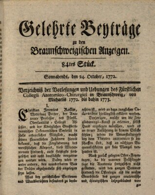 Braunschweigische Anzeigen. Gelehrte Beyträge zu den Braunschweigischen Anzeigen (Braunschweigische Anzeigen) Samstag 24. Oktober 1772