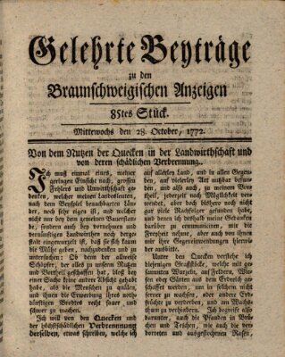 Braunschweigische Anzeigen. Gelehrte Beyträge zu den Braunschweigischen Anzeigen (Braunschweigische Anzeigen) Mittwoch 28. Oktober 1772