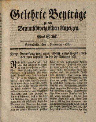 Braunschweigische Anzeigen. Gelehrte Beyträge zu den Braunschweigischen Anzeigen (Braunschweigische Anzeigen) Samstag 7. November 1772