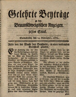 Braunschweigische Anzeigen. Gelehrte Beyträge zu den Braunschweigischen Anzeigen (Braunschweigische Anzeigen) Samstag 14. November 1772