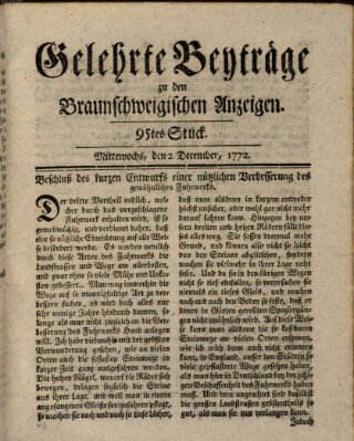 Braunschweigische Anzeigen. Gelehrte Beyträge zu den Braunschweigischen Anzeigen (Braunschweigische Anzeigen) Mittwoch 2. Dezember 1772