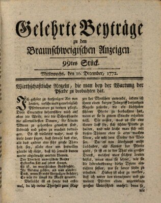 Braunschweigische Anzeigen. Gelehrte Beyträge zu den Braunschweigischen Anzeigen (Braunschweigische Anzeigen) Mittwoch 16. Dezember 1772