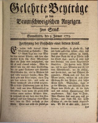 Braunschweigische Anzeigen. Gelehrte Beyträge zu den Braunschweigischen Anzeigen (Braunschweigische Anzeigen) Samstag 9. Januar 1773