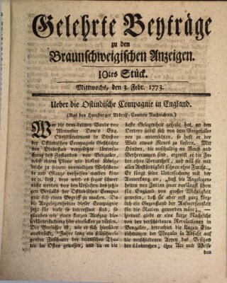 Braunschweigische Anzeigen. Gelehrte Beyträge zu den Braunschweigischen Anzeigen (Braunschweigische Anzeigen) Mittwoch 3. Februar 1773