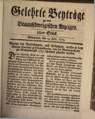 Braunschweigische Anzeigen. Gelehrte Beyträge zu den Braunschweigischen Anzeigen (Braunschweigische Anzeigen) Mittwoch 24. Februar 1773