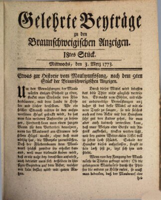 Braunschweigische Anzeigen. Gelehrte Beyträge zu den Braunschweigischen Anzeigen (Braunschweigische Anzeigen) Mittwoch 3. März 1773