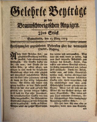 Braunschweigische Anzeigen. Gelehrte Beyträge zu den Braunschweigischen Anzeigen (Braunschweigische Anzeigen) Samstag 13. März 1773