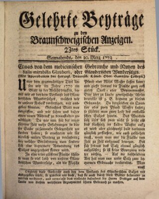 Braunschweigische Anzeigen. Gelehrte Beyträge zu den Braunschweigischen Anzeigen (Braunschweigische Anzeigen) Samstag 20. März 1773