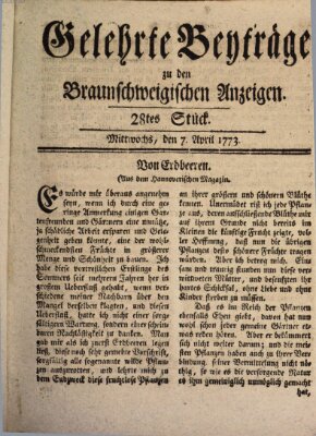 Braunschweigische Anzeigen. Gelehrte Beyträge zu den Braunschweigischen Anzeigen (Braunschweigische Anzeigen) Mittwoch 7. April 1773