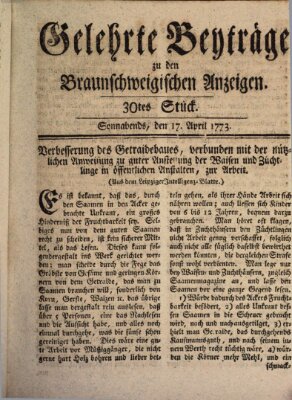 Braunschweigische Anzeigen. Gelehrte Beyträge zu den Braunschweigischen Anzeigen (Braunschweigische Anzeigen) Samstag 17. April 1773