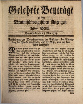 Braunschweigische Anzeigen. Gelehrte Beyträge zu den Braunschweigischen Anzeigen (Braunschweigische Anzeigen) Samstag 8. Mai 1773