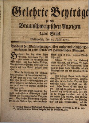 Braunschweigische Anzeigen. Gelehrte Beyträge zu den Braunschweigischen Anzeigen (Braunschweigische Anzeigen) Mittwoch 14. Juli 1773