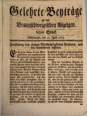 Braunschweigische Anzeigen. Gelehrte Beyträge zu den Braunschweigischen Anzeigen (Braunschweigische Anzeigen) Mittwoch 21. Juli 1773