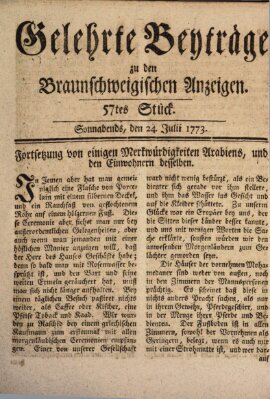 Braunschweigische Anzeigen. Gelehrte Beyträge zu den Braunschweigischen Anzeigen (Braunschweigische Anzeigen) Samstag 24. Juli 1773