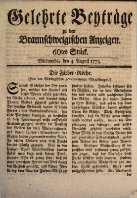 Braunschweigische Anzeigen. Gelehrte Beyträge zu den Braunschweigischen Anzeigen (Braunschweigische Anzeigen) Mittwoch 4. August 1773