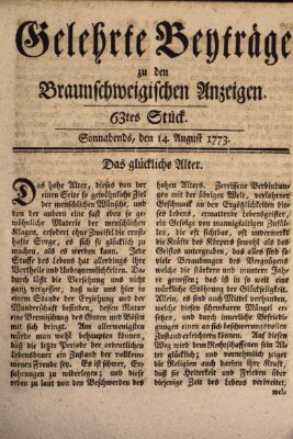 Braunschweigische Anzeigen. Gelehrte Beyträge zu den Braunschweigischen Anzeigen (Braunschweigische Anzeigen) Samstag 14. August 1773