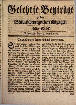 Braunschweigische Anzeigen. Gelehrte Beyträge zu den Braunschweigischen Anzeigen (Braunschweigische Anzeigen) Mittwoch 25. August 1773