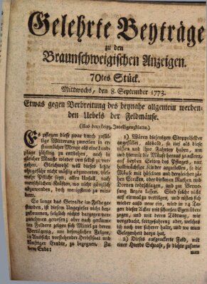 Braunschweigische Anzeigen. Gelehrte Beyträge zu den Braunschweigischen Anzeigen (Braunschweigische Anzeigen) Mittwoch 8. September 1773