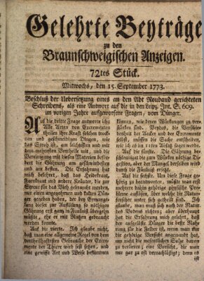 Braunschweigische Anzeigen. Gelehrte Beyträge zu den Braunschweigischen Anzeigen (Braunschweigische Anzeigen) Mittwoch 15. September 1773