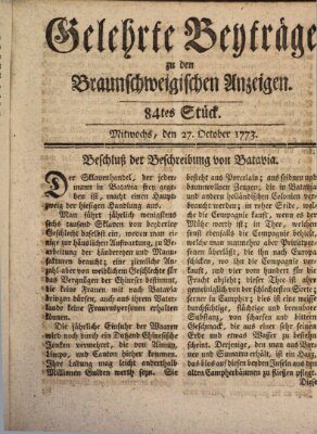 Braunschweigische Anzeigen. Gelehrte Beyträge zu den Braunschweigischen Anzeigen (Braunschweigische Anzeigen) Mittwoch 27. Oktober 1773