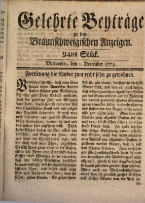 Braunschweigische Anzeigen. Gelehrte Beyträge zu den Braunschweigischen Anzeigen (Braunschweigische Anzeigen) Mittwoch 1. Dezember 1773