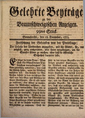 Braunschweigische Anzeigen. Gelehrte Beyträge zu den Braunschweigischen Anzeigen (Braunschweigische Anzeigen) Samstag 18. Dezember 1773