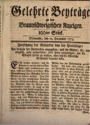 Braunschweigische Anzeigen. Gelehrte Beyträge zu den Braunschweigischen Anzeigen (Braunschweigische Anzeigen) Mittwoch 22. Dezember 1773