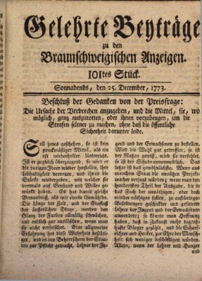 Braunschweigische Anzeigen. Gelehrte Beyträge zu den Braunschweigischen Anzeigen (Braunschweigische Anzeigen) Samstag 25. Dezember 1773