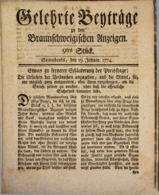 Braunschweigische Anzeigen. Gelehrte Beyträge zu den Braunschweigischen Anzeigen (Braunschweigische Anzeigen) Samstag 29. Januar 1774