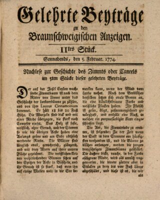 Braunschweigische Anzeigen. Gelehrte Beyträge zu den Braunschweigischen Anzeigen (Braunschweigische Anzeigen) Samstag 5. Februar 1774