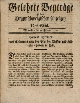 Braunschweigische Anzeigen. Gelehrte Beyträge zu den Braunschweigischen Anzeigen (Braunschweigische Anzeigen) Mittwoch 9. Februar 1774