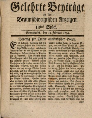 Braunschweigische Anzeigen. Gelehrte Beyträge zu den Braunschweigischen Anzeigen (Braunschweigische Anzeigen) Samstag 12. Februar 1774