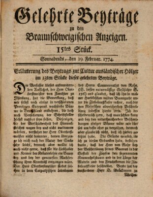 Braunschweigische Anzeigen. Gelehrte Beyträge zu den Braunschweigischen Anzeigen (Braunschweigische Anzeigen) Samstag 19. Februar 1774