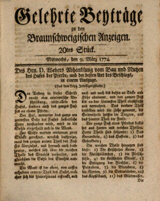 Braunschweigische Anzeigen. Gelehrte Beyträge zu den Braunschweigischen Anzeigen (Braunschweigische Anzeigen) Mittwoch 9. März 1774