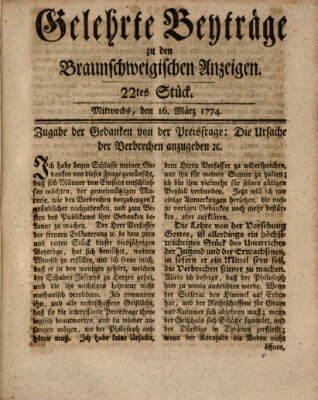 Braunschweigische Anzeigen. Gelehrte Beyträge zu den Braunschweigischen Anzeigen (Braunschweigische Anzeigen) Mittwoch 16. März 1774