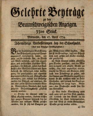 Braunschweigische Anzeigen. Gelehrte Beyträge zu den Braunschweigischen Anzeigen (Braunschweigische Anzeigen) Mittwoch 27. April 1774