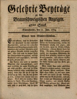 Braunschweigische Anzeigen. Gelehrte Beyträge zu den Braunschweigischen Anzeigen (Braunschweigische Anzeigen) Samstag 11. Juni 1774