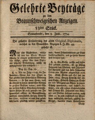 Braunschweigische Anzeigen. Gelehrte Beyträge zu den Braunschweigischen Anzeigen (Braunschweigische Anzeigen) Samstag 9. Juli 1774