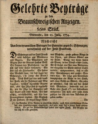 Braunschweigische Anzeigen. Gelehrte Beyträge zu den Braunschweigischen Anzeigen (Braunschweigische Anzeigen) Mittwoch 20. Juli 1774