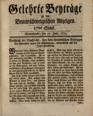 Braunschweigische Anzeigen. Gelehrte Beyträge zu den Braunschweigischen Anzeigen (Braunschweigische Anzeigen) Samstag 23. Juli 1774