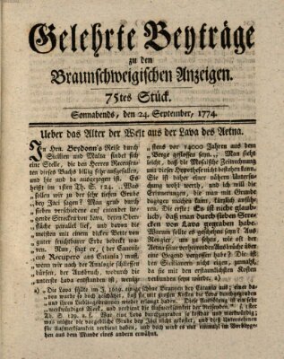 Braunschweigische Anzeigen. Gelehrte Beyträge zu den Braunschweigischen Anzeigen (Braunschweigische Anzeigen) Samstag 24. September 1774