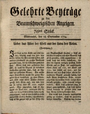 Braunschweigische Anzeigen. Gelehrte Beyträge zu den Braunschweigischen Anzeigen (Braunschweigische Anzeigen) Mittwoch 28. September 1774