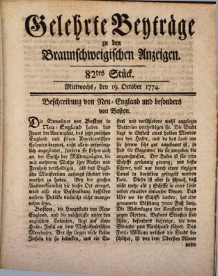 Braunschweigische Anzeigen. Gelehrte Beyträge zu den Braunschweigischen Anzeigen (Braunschweigische Anzeigen) Mittwoch 19. Oktober 1774