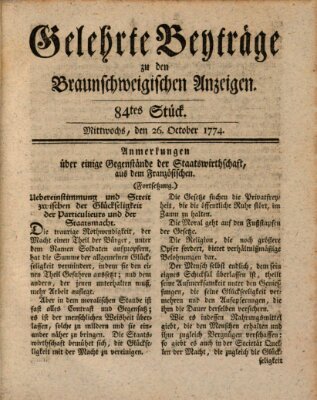 Braunschweigische Anzeigen. Gelehrte Beyträge zu den Braunschweigischen Anzeigen (Braunschweigische Anzeigen) Mittwoch 26. Oktober 1774