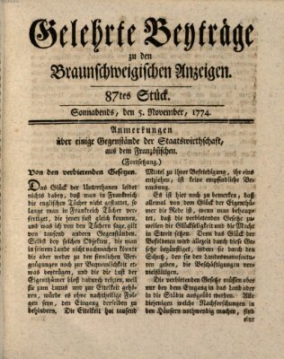 Braunschweigische Anzeigen. Gelehrte Beyträge zu den Braunschweigischen Anzeigen (Braunschweigische Anzeigen) Samstag 5. November 1774